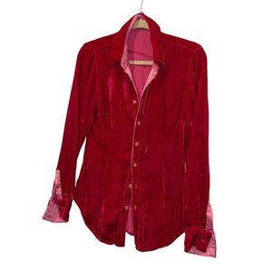 SHIRT deep rich hot pink VELVET button down shirt S